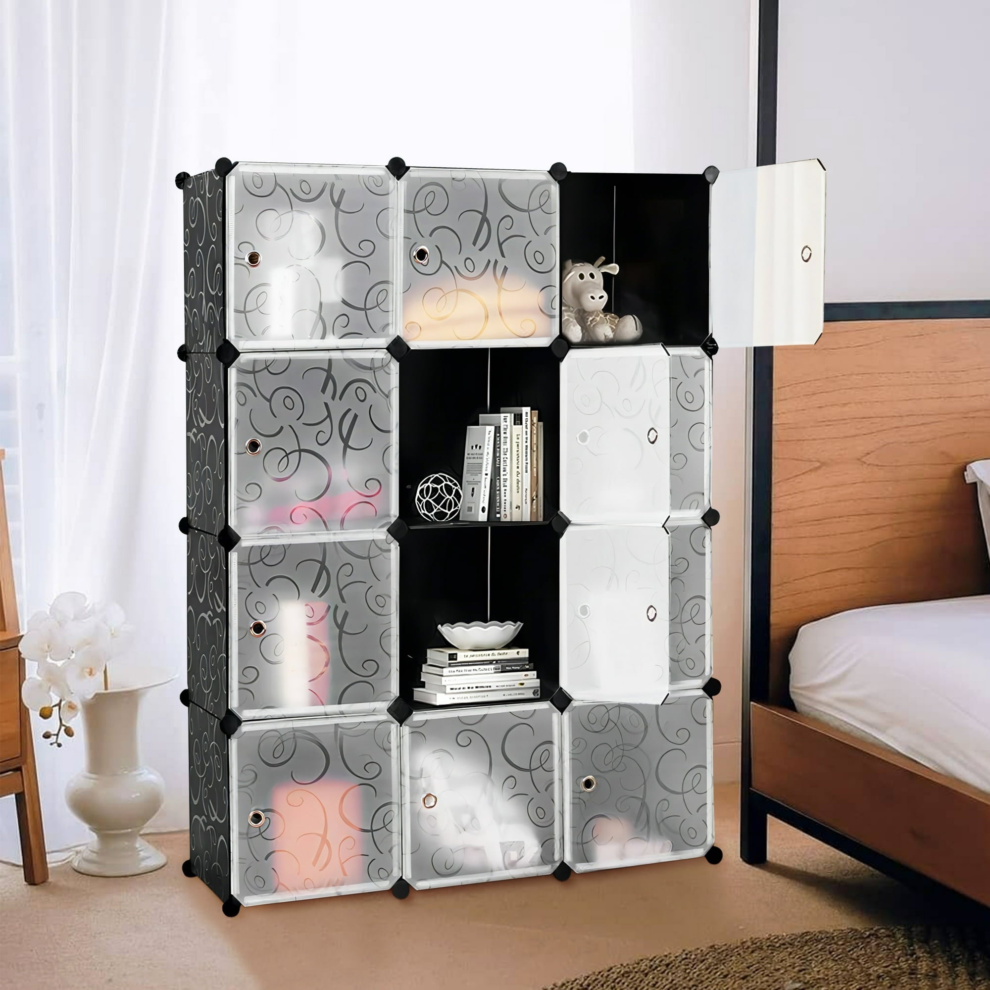 SUGIFT 12 Cube Portable Closet Storage Organizer DIY Clothes Wardrobe Cabinet W/Doors