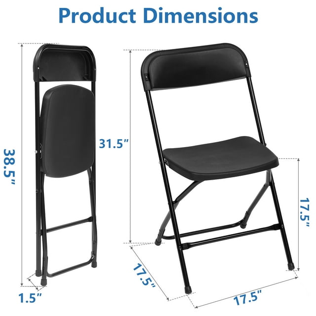 SUGIFT Folding Chairs 10 Pack Plastic Folding Chair for Outdoor Indoor Use 350lb Weight Capacity, Black