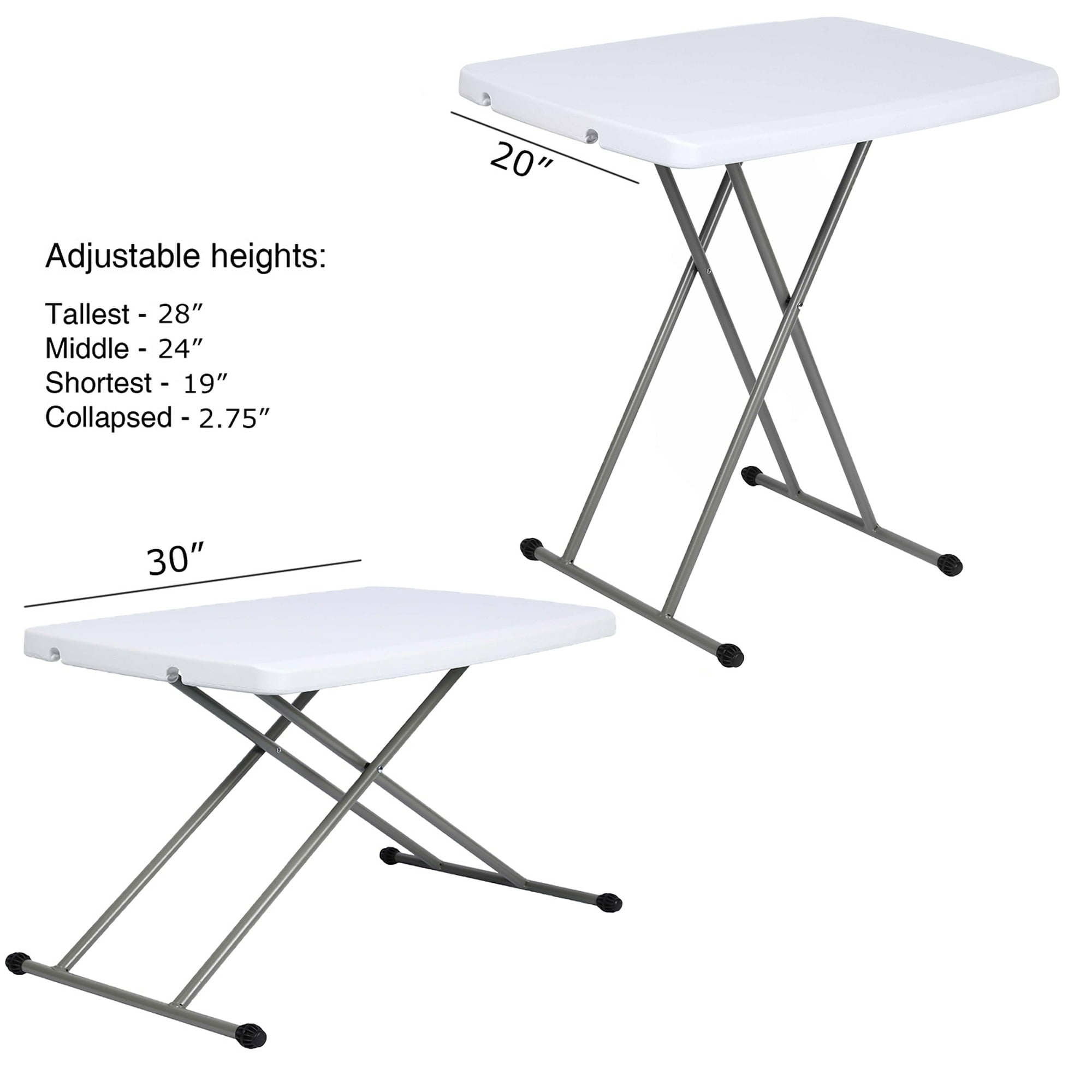SUGIFT 30 inch Personal Folding Table Adjustable Resin TV Tray, White