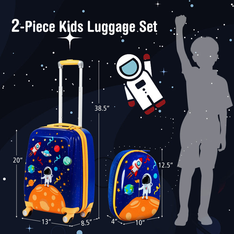 SUGIFT 2 Pieces 12 Inch 18 Inch Kids Luggage Set with Backpack and Suitcase for Travel