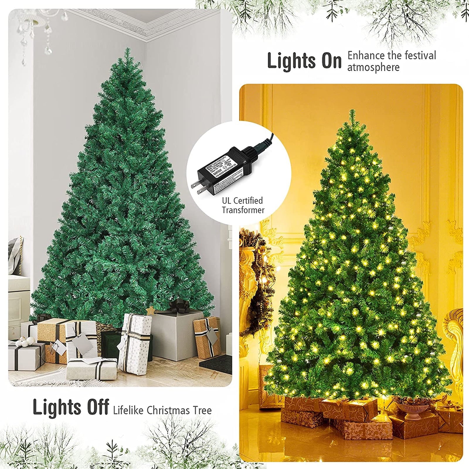 SUGIFT Pre-Lit Artificial Christmas Tree 6ft, Green