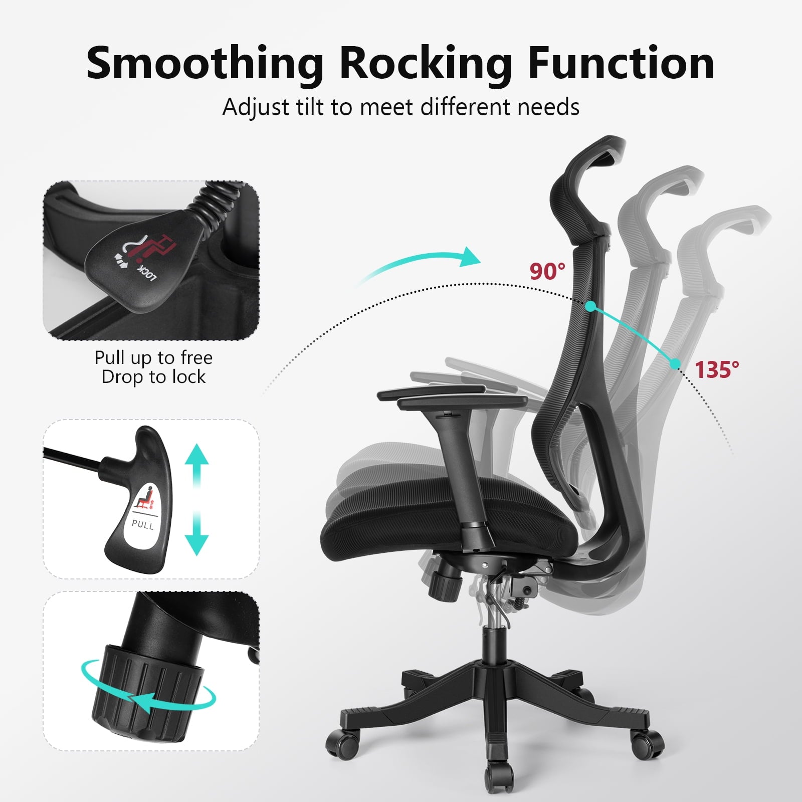 SUGIFT Ergonomic High Back Office Chair with Wheel 3D Armrests and Headrest, Black