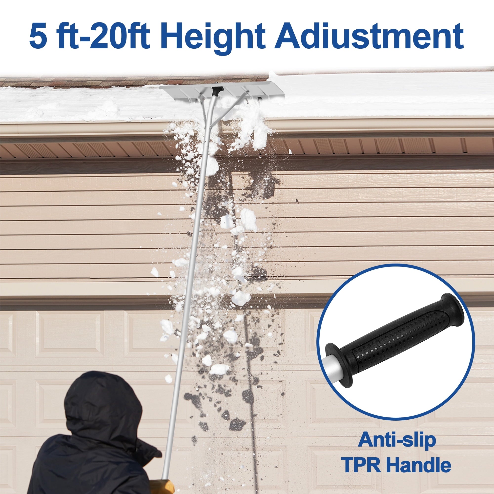 SUGIFT 20ft Aluminum Snow Rake with 26 Inch Blade, 5 Extension Tubes & Anti-Skid Handle