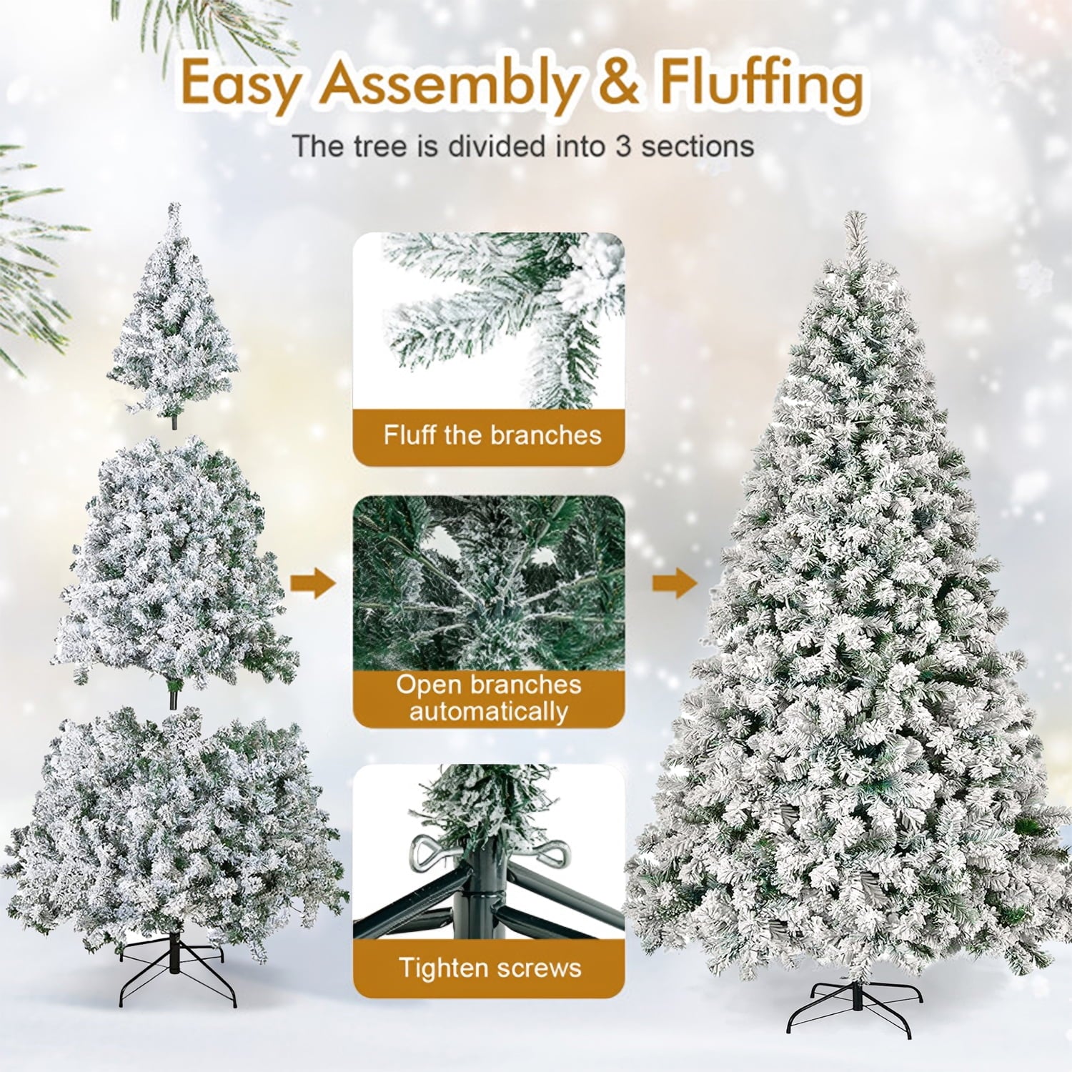 SUGIFT 7.5ft Snow Flocked Christmas Tree Unlit Holiday Decor