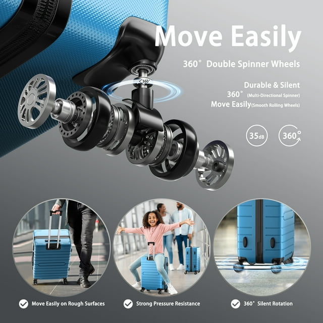 SUGIFT 3 Piece Luggage Set, Hardside Luggage Spinner Wheels Suitcase Carry on Luggage, TSA Lock, 20in24in28in, Bright Blue