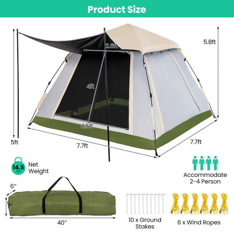 4 person canvas tent 2-4 Person Instant Pop-up Camping Tent with Removable Rainfly – SUGIFT