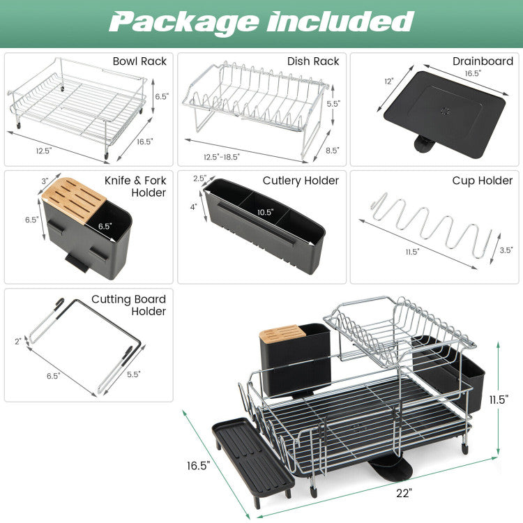 SUGIFT 2-Tier Detachable Dish Drying Rack with Cutlery Holder