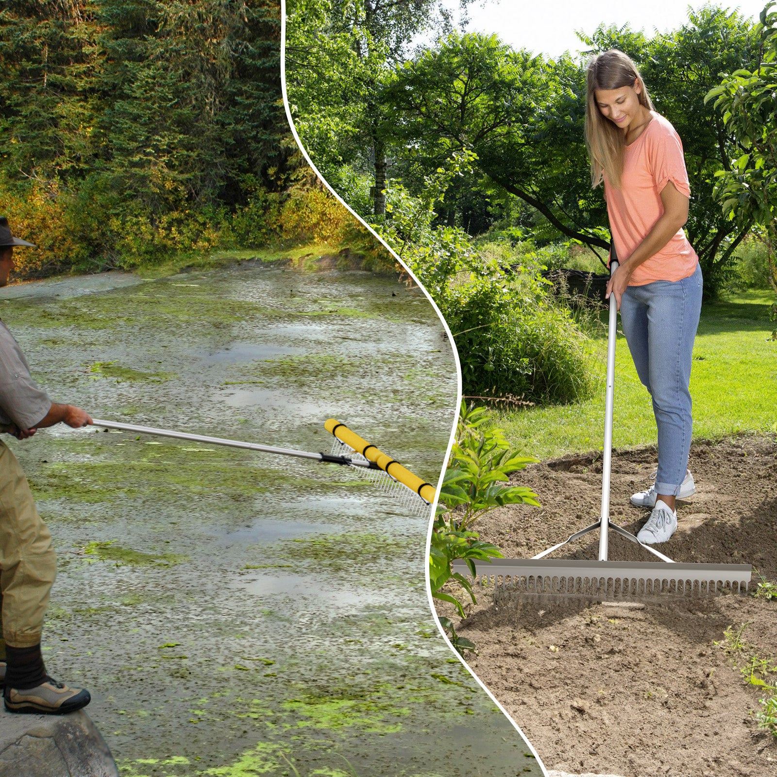 Floating Weed Lake Rake 36in Aquatic Pond Weed Cutter with Foam Floats