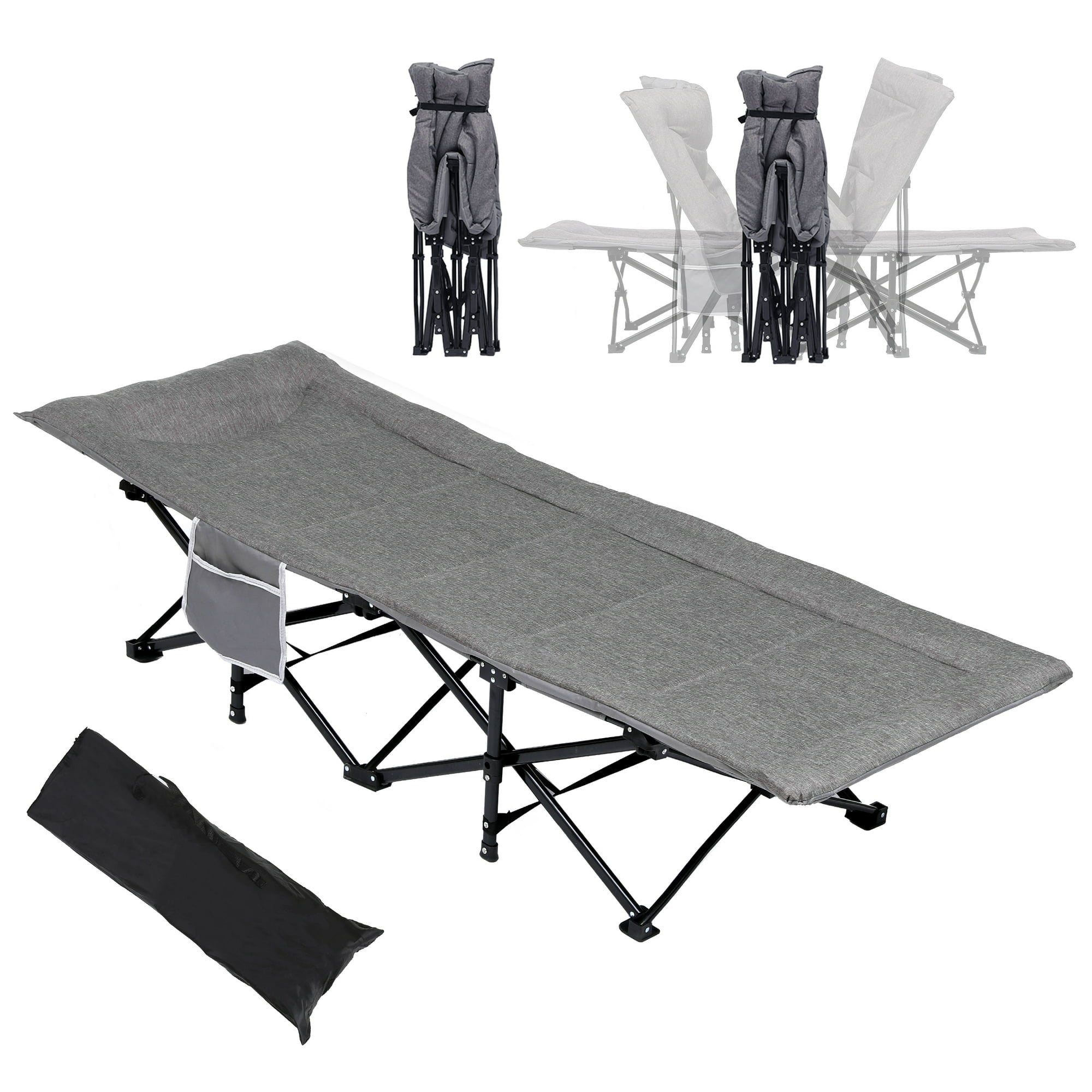 SUGIFT Folding Camping Cot W/Mat for Adults, Heavy Duty Outdoor Bed with Carry Bag, 1200 D Layer Oxford Travel Camp Cots