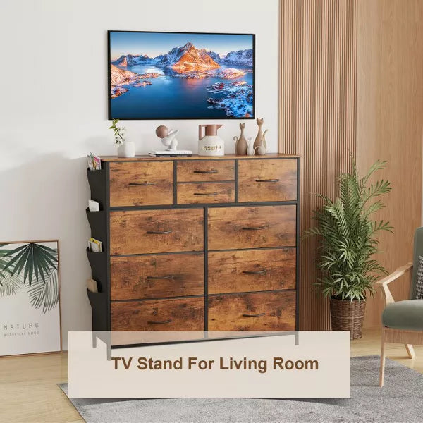 SUGIFT 10 Drawers Dresser for Bedroom, Fabric Storage Organizer Unit, Rustic Brown