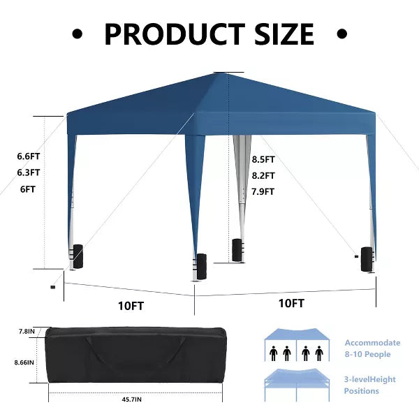 SUGIFT 10ftx10ft? Pop Up Canopy Tent,Easy Setup Instant Canopy with Carry Bag for Backyard Home Party Outdoor Events, Blue