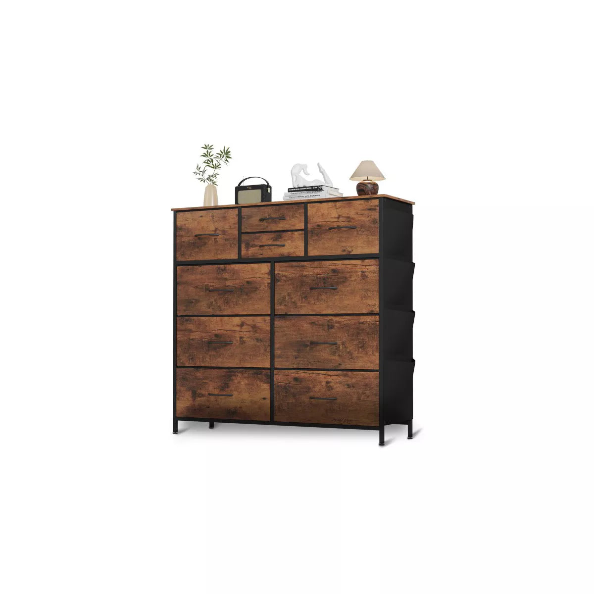 SUGIFT 10 Drawers Dresser for Bedroom, Fabric Storage Organizer Unit, Rustic Brown