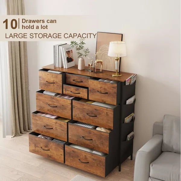 SUGIFT 10 Drawers Dresser for Bedroom, Fabric Storage Organizer Unit, Rustic Brown