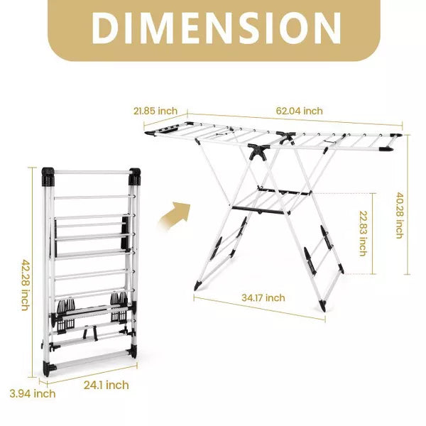 SUGIFT Clothes Drying Rack, Collapsible Laundry Rack with Shoe Hangers, White