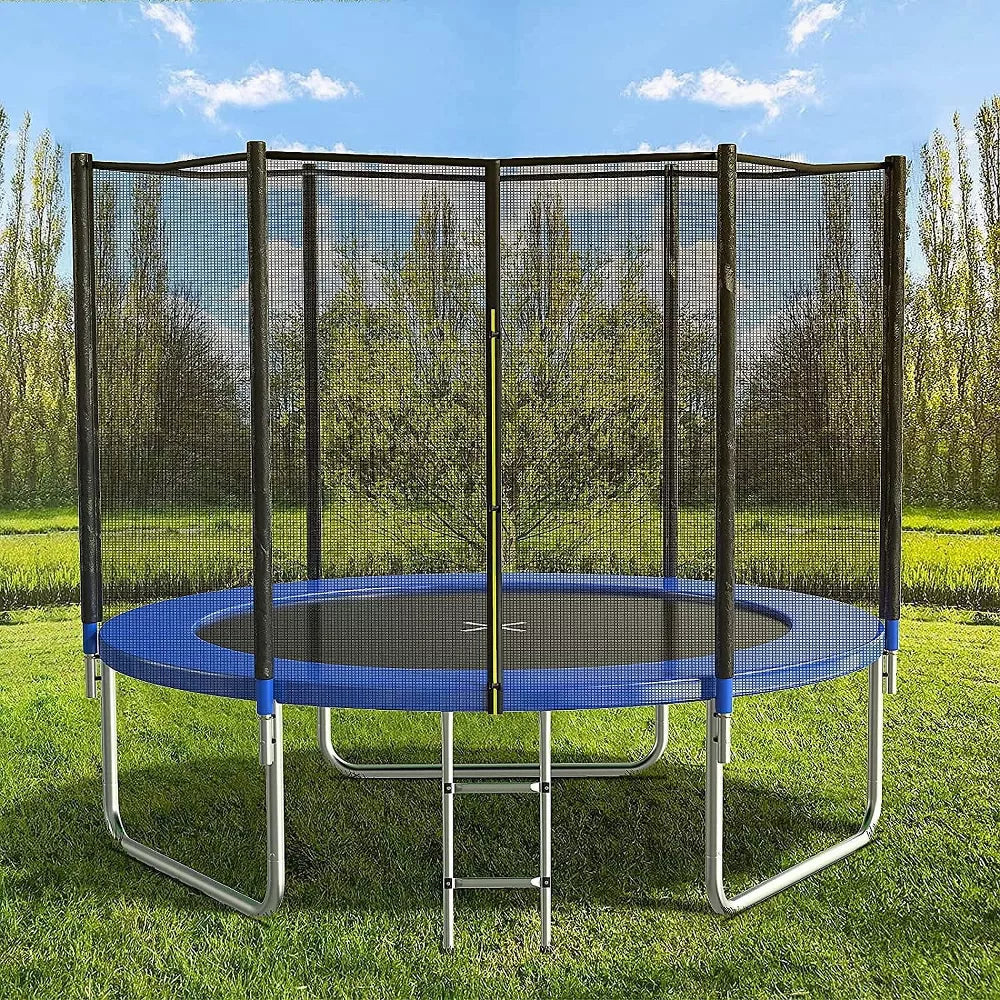 SUGIFT 10FT Blue Trampoline with Basketball Hoop