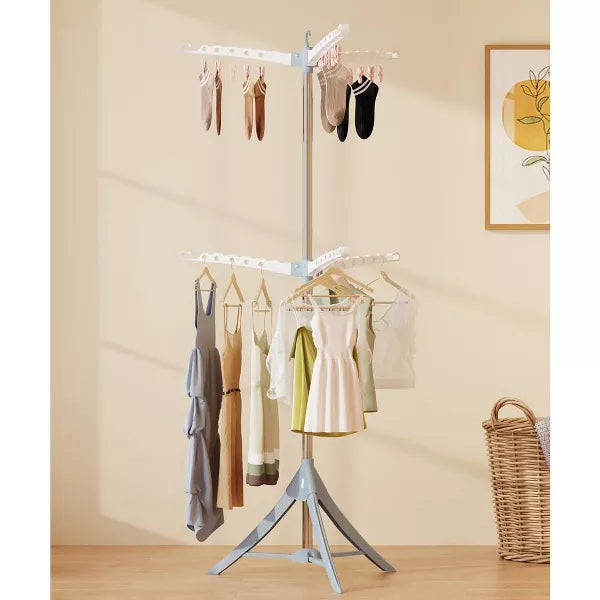 SUGIFT 2 Tier Clothes Drying Rack, 63Inch Folding Laundry Drying Rack with Rotatable Arms for Hangers