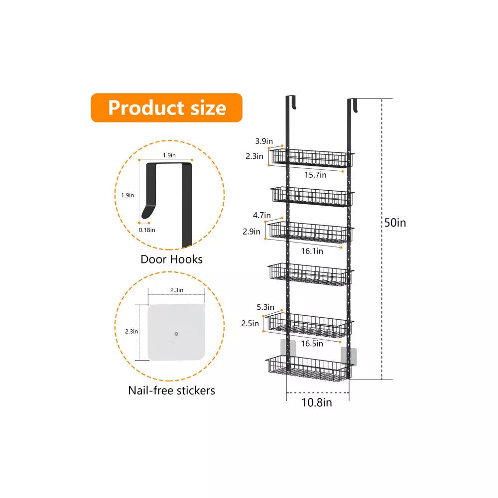 SUGIFT Over the Door Pantry Organizer with 6 Tier Adjustable Shelves, Black