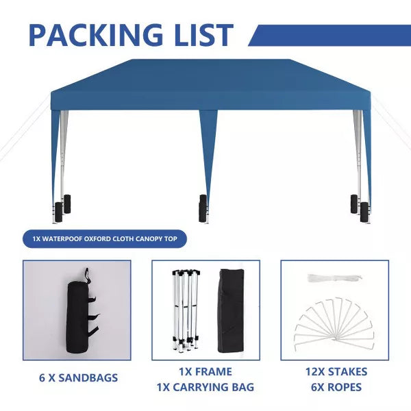SUGIFT 10ft x 20ft Pop Up Canopy Tent, Outdoor Instant Gazebo Sun Shade Shelter with Carry Bag, for Catering, Events, Wedding, Backyard BBQ,? Blue