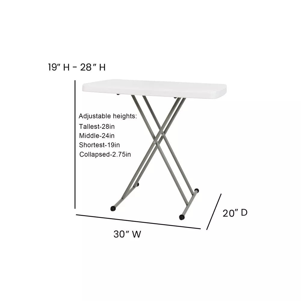 SUGIFT 30in Height Adjustable Folding Table TV Tray for Indoor Outdoor Use, White