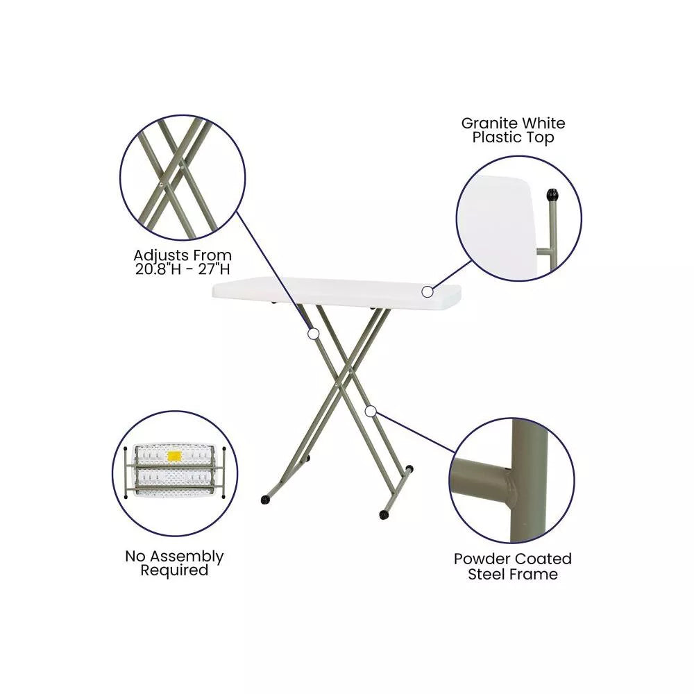 SUGIFT 30in Height Adjustable Folding Table TV Tray for Indoor Outdoor Use, White