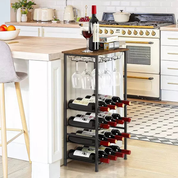 SUGIFT Freestanding Wine Rack Rustic Wine Holder Stand