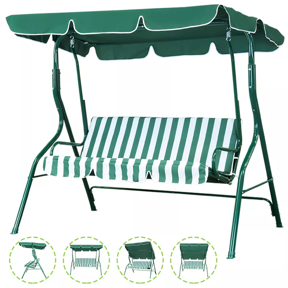 SUGIFT 3-Person Patio Swing? Chair with Cushion and Adjustable Tilt Canopy in Green