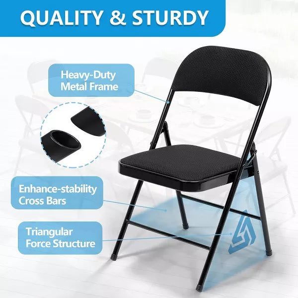 SUGIFT 4 Pack Black Padded Metal Folding Chair for Outdoor Indoor