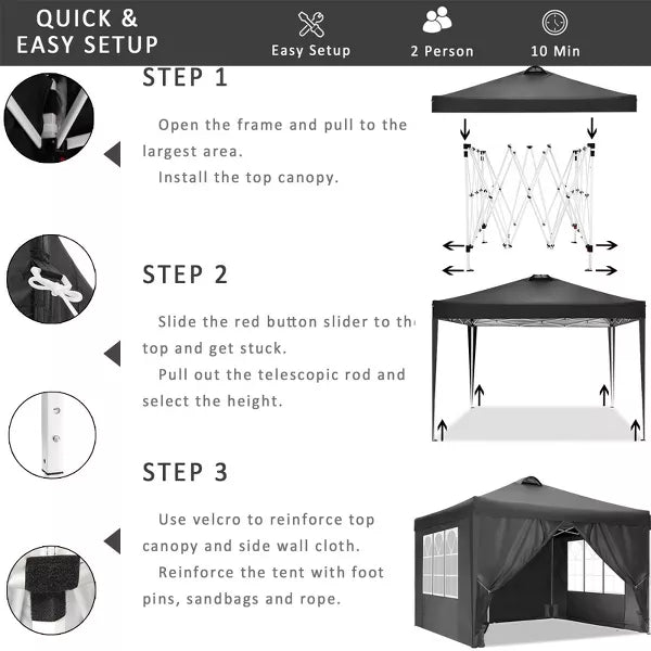 SUGIFT 10ft x 10ft Straight Leg Pop-up Canopy Tent Outdoor Canopy Shelter