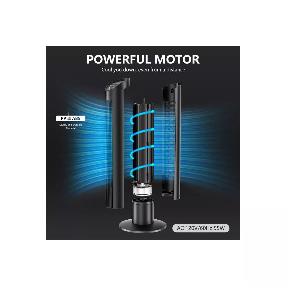 SUGIFT 35in Tower Fan for Bedroom, Oscillating Fans for Indoors with 3 Speeds, 3 Modes, 7.5H Timer, Bladeless Fan, Standing Floor Fans, Black