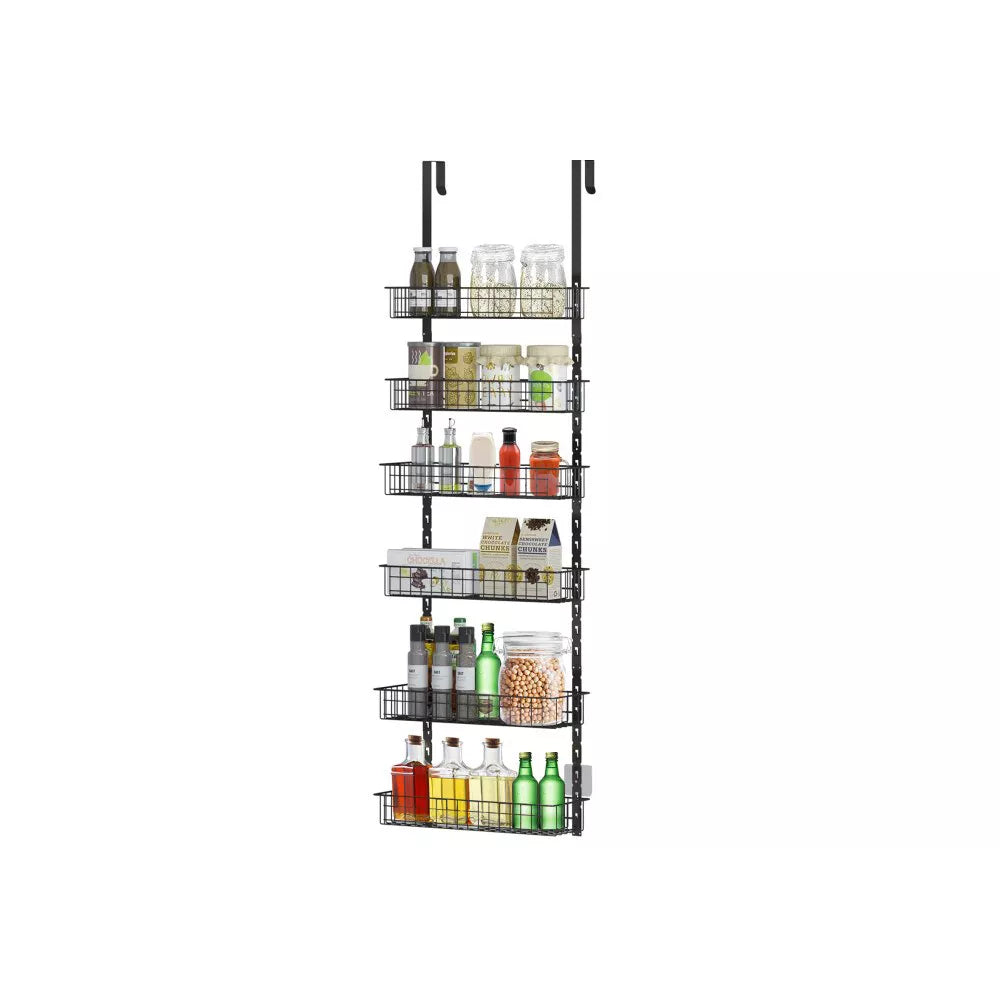 SUGIFT Over the Door Pantry Organizer with 6 Tier Adjustable Shelves, Black