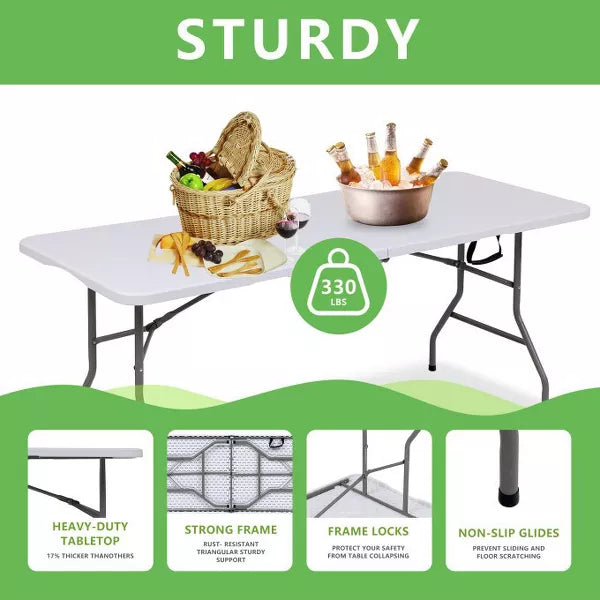 SUGIFT 6ft Folding Table for Indoor Outdoor Camping Party , White