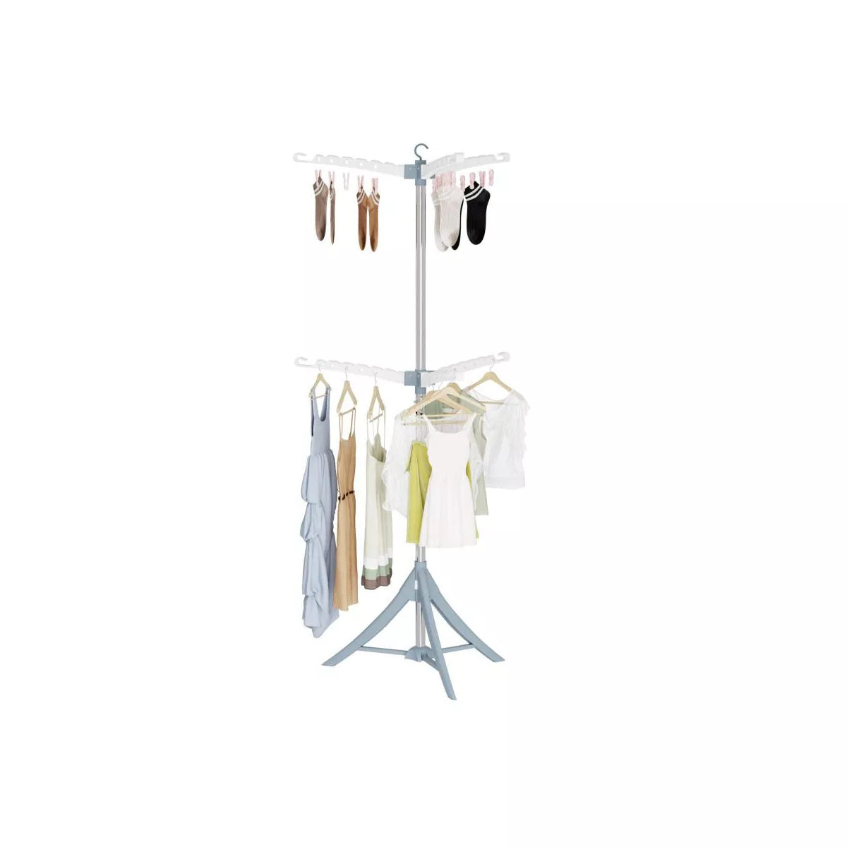 SUGIFT 2 Tier Clothes Drying Rack, 63Inch Folding Laundry Drying Rack with Rotatable Arms for Hangers