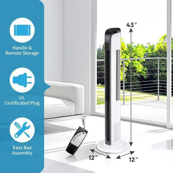SUGIFT Quiet Bladeless Oscillating Tower Fan with 3 Speed,White
