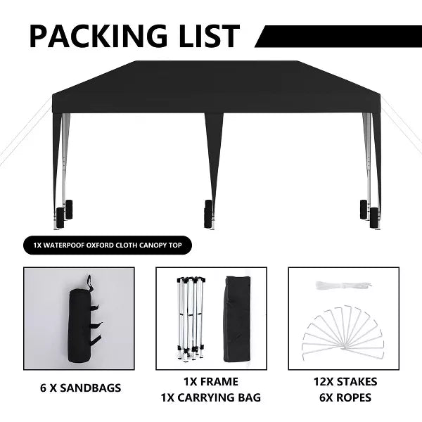 SUGIFT 10ft x 20ft Pop Up Canopy Tent, Outdoor Instant Gazebo Sun Shade Shelter with Carry Bag, for Catering, Events, Wedding, Backyard BBQ,? Black