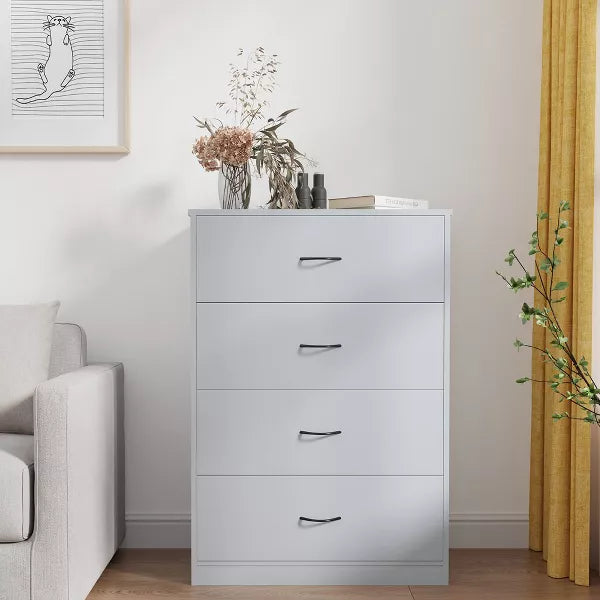 SUGIFT Modern 4 Drawer Dresser, Storage Cabinet Dresser Organizer Unit with Handle for Living Room, Hallway, Entryway, Gray