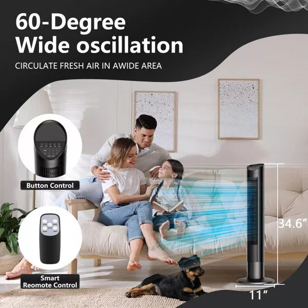 SUGIFT 35in Tower Fan for Bedroom, Oscillating Fans for Indoors with 3 Speeds, 3 Modes, 7.5H Timer, Bladeless Fan, Standing Floor Fans, Black