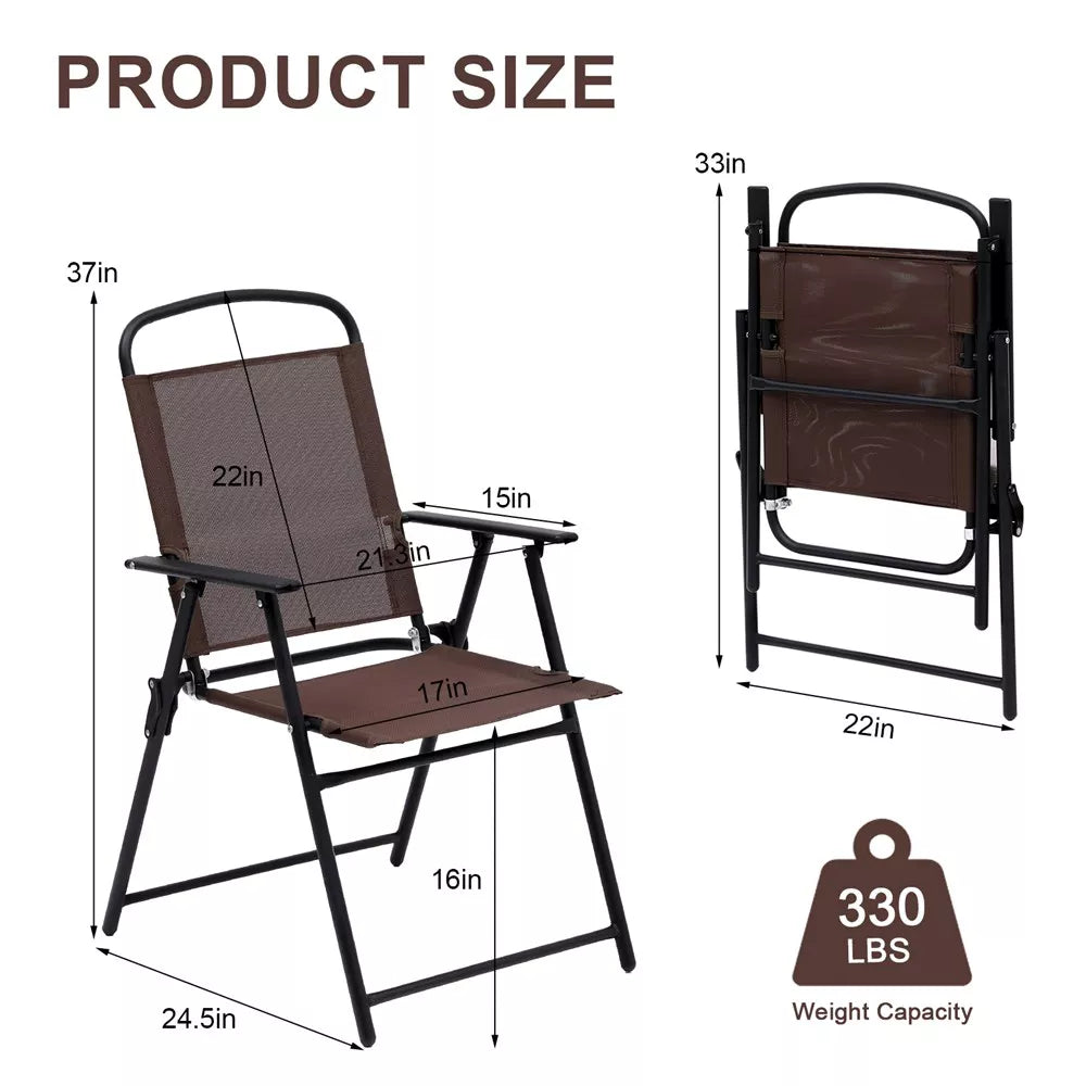 SUGIFT 2pcs Patio Folding Sling Back Chair with Armrests, Portable Metal Outdoor Chairs for Indoor Outdoor Garden Poolside Yard, Brown