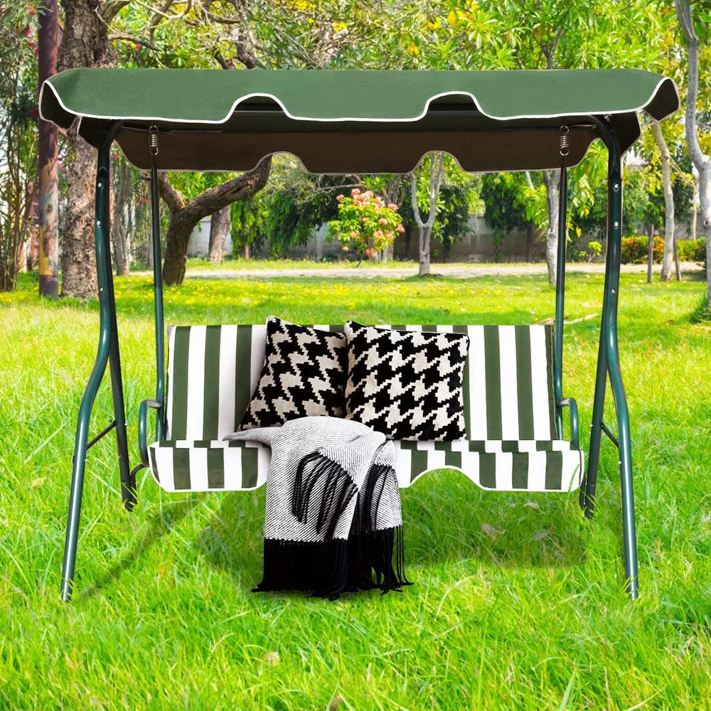 SUGIFT 3-Person Patio Swing? Chair with Cushion and Adjustable Tilt Canopy in Green