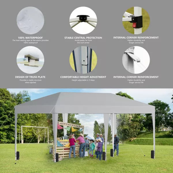 SUGIFT 10ft x 20ft Pop Up Canopy Tent, Outdoor Instant Gazebo Sun Shade Shelter with Carry Bag, for Catering, Events, Wedding, Backyard BBQ,? White