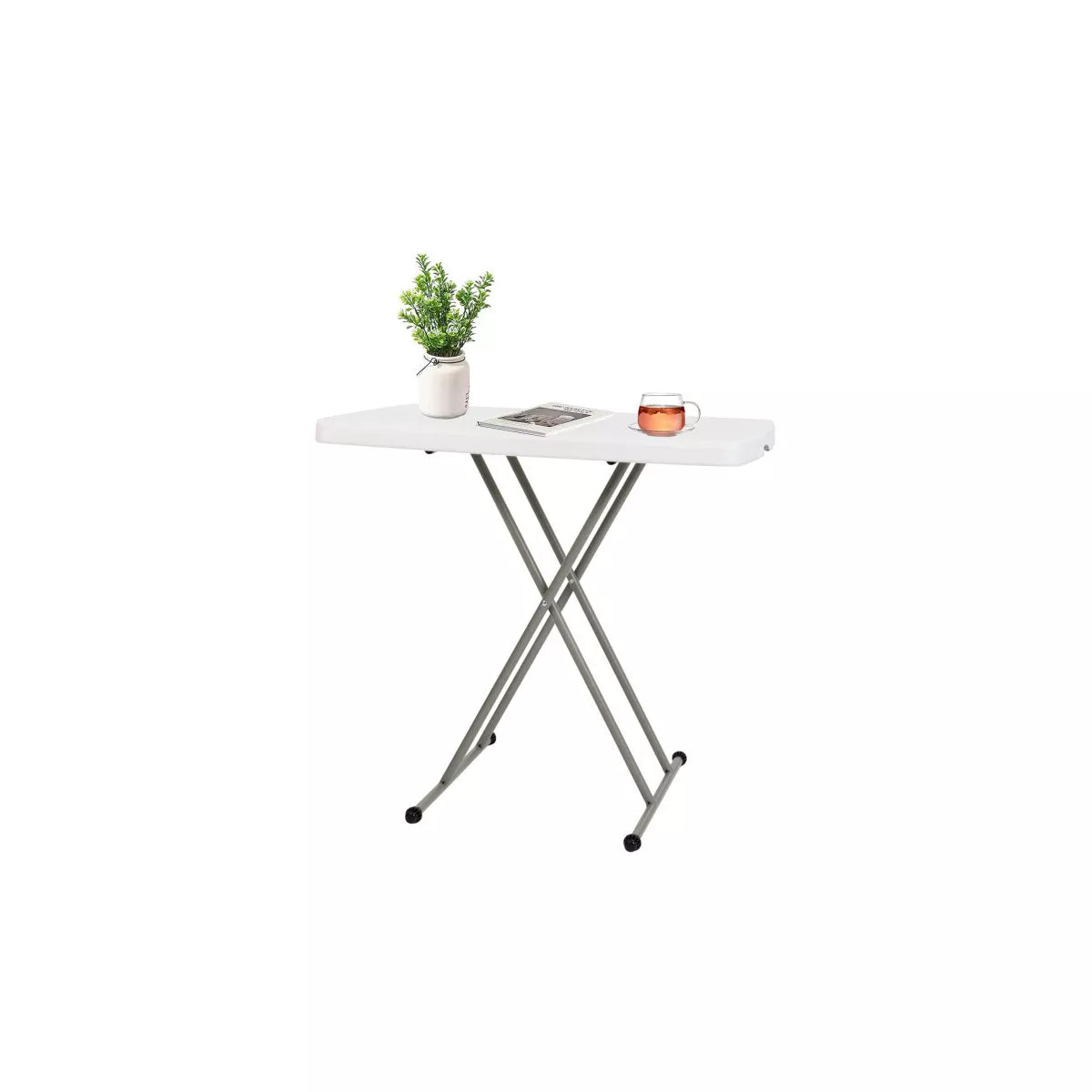 SUGIFT 30in Height Adjustable Folding Table TV Tray for Indoor Outdoor Use, White