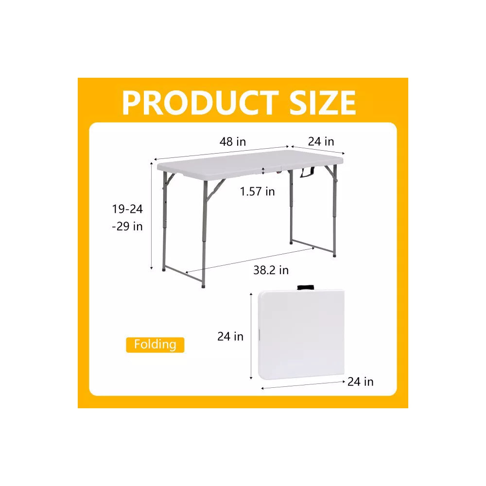 SUGIFT 4ft Portable Plastic Folding Tables for Home Garden Office Indoor Outdoor, White