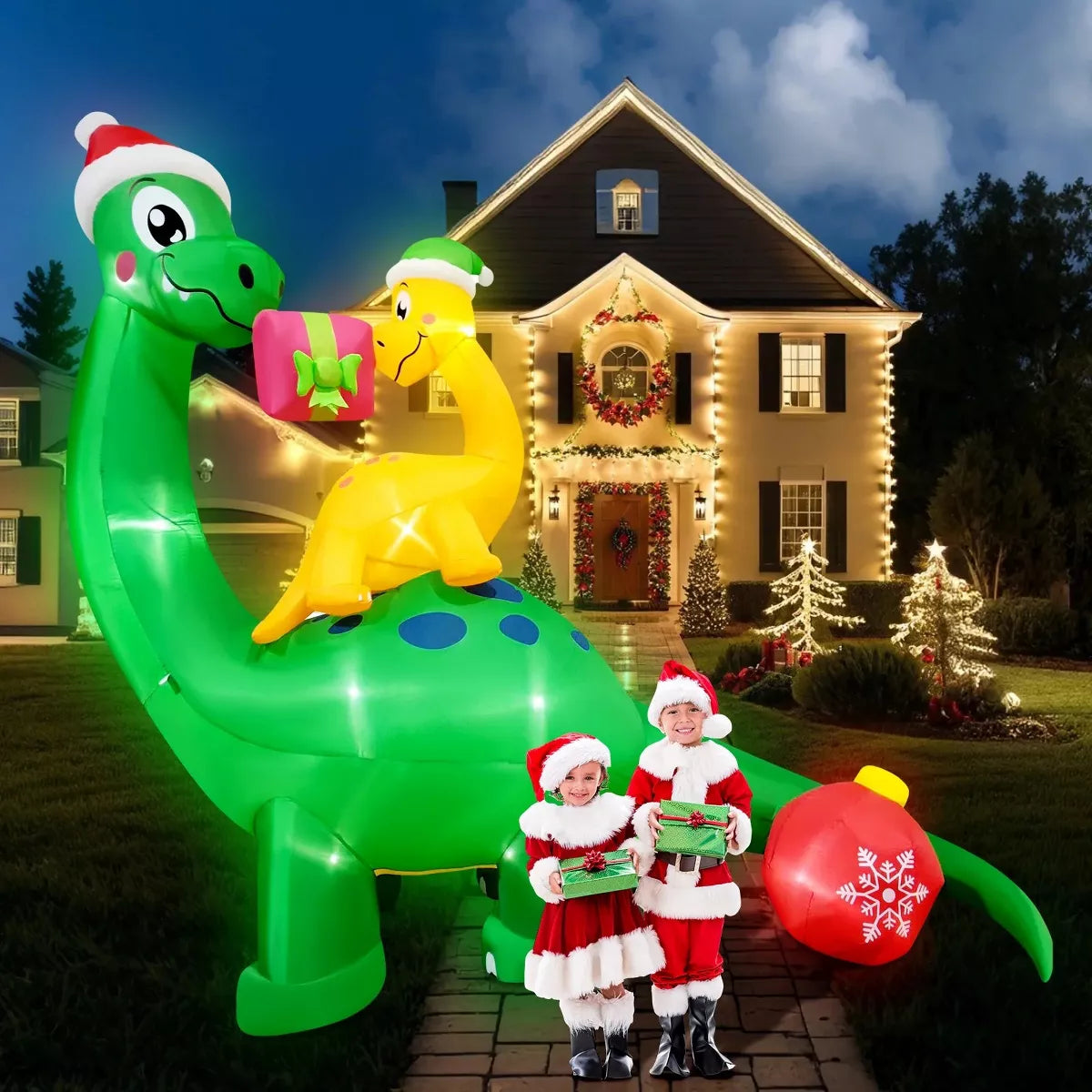 SUGIFT 9.5ft Christmas Dinosaur Inflatable Decorations