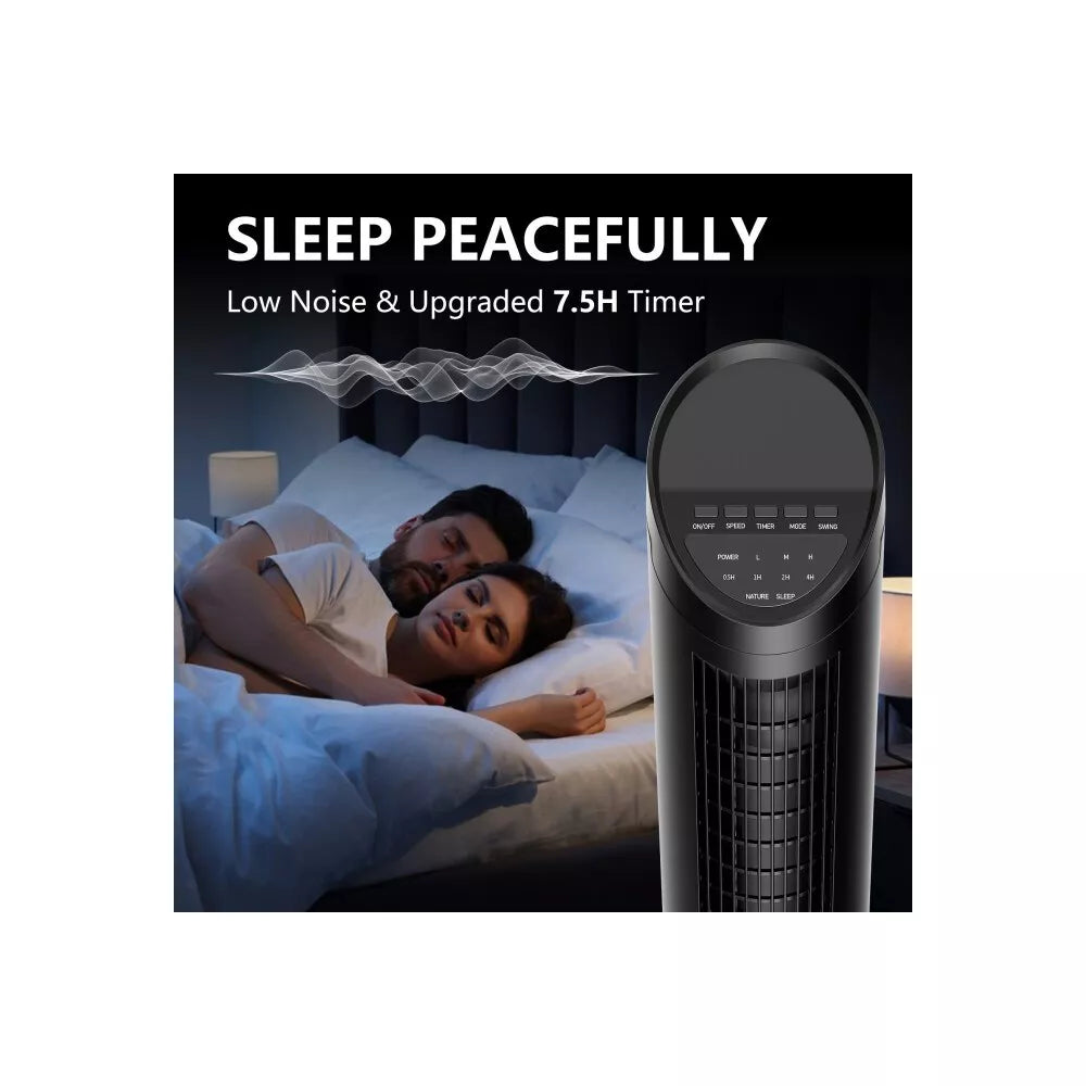 SUGIFT 35in Tower Fan for Bedroom, Oscillating Fans for Indoors with 3 Speeds, 3 Modes, 7.5H Timer, Bladeless Fan, Standing Floor Fans, Black
