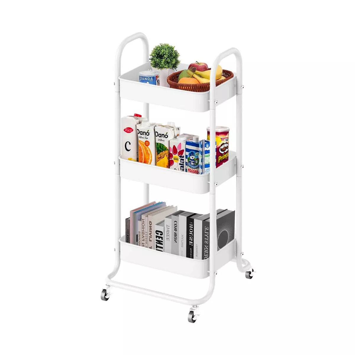 SUGIFT 3 Tier Metal Utiltiy Cart Arctic White, Easy Rolling, Powder Coating, Metal Structure
