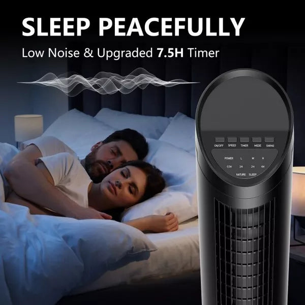 SUGIFT 35in Tower Fan for Bedroom, Oscillating Fans for Indoors with 3 Speeds, 3 Modes, 7.5H Timer, Bladeless Fan, Standing Floor Fans, Black