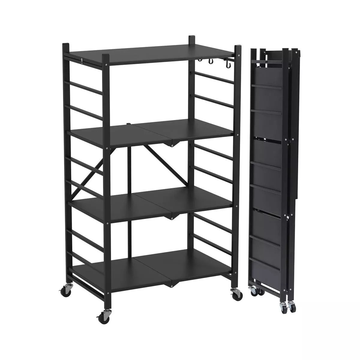 SUGIFT 4 Tier Foldable Storage Shelves, Metal Shelving Units, Storage Rack for Garage, Kitchen, Basement, Pantry, Black