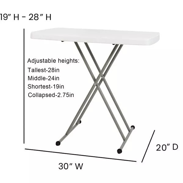 SUGIFT 30in Height Adjustable Folding Table TV Tray for Indoor Outdoor Use, White