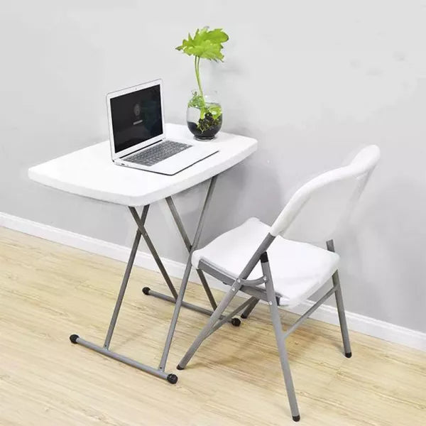 SUGIFT 30in Height Adjustable Folding Table TV Tray for Indoor Outdoor Use, White