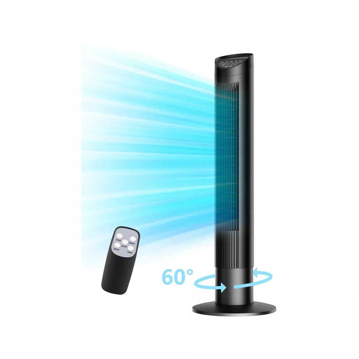 SUGIFT 35in Tower Fan for Bedroom, Oscillating Fans for Indoors with 3 Speeds, 3 Modes, 7.5H Timer, Bladeless Fan, Standing Floor Fans, Black
