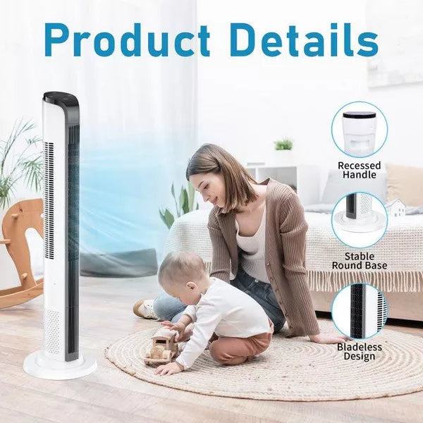 SUGIFT Quiet Bladeless Oscillating Tower Fan with 3 Speed,White